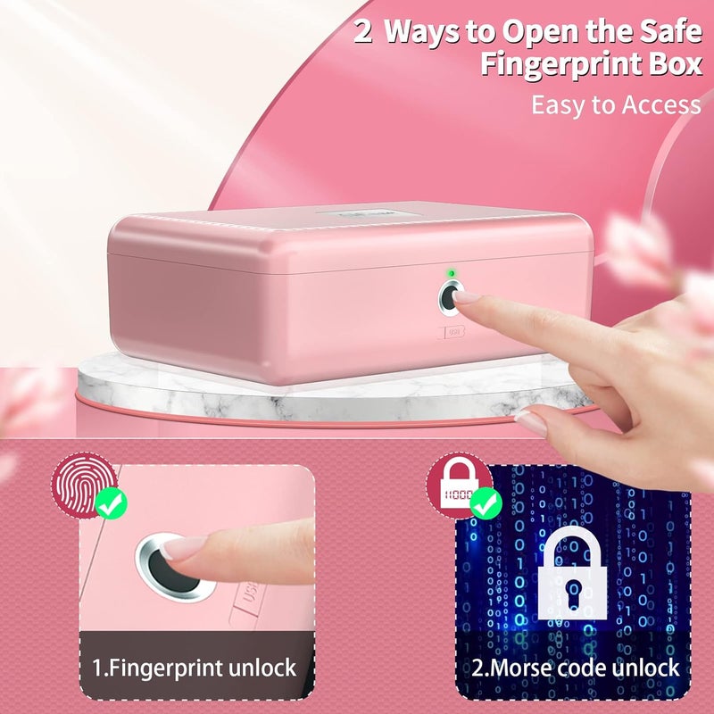 AICase Biometric Fingerprint Storage Box, Portable Jewelry Cash Safe Storage Box, Rechargeable Lock Box for Car Home Office Travel (Pink) - Image 2